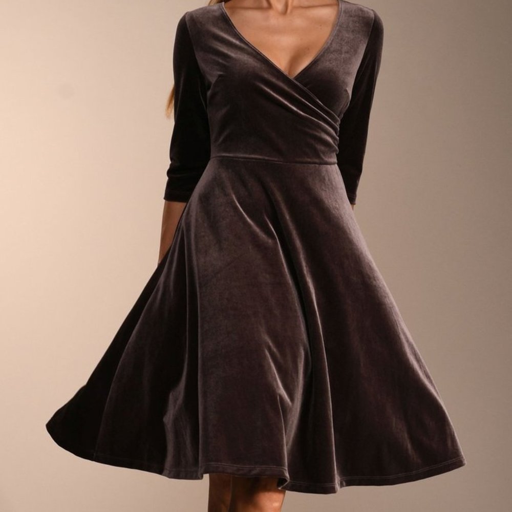 Light Brown Velvet Surplice Dress